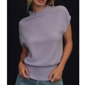 Anthropologie Mock-Neck Cashmere Ribbed Hem XS Purple Sweater Tee